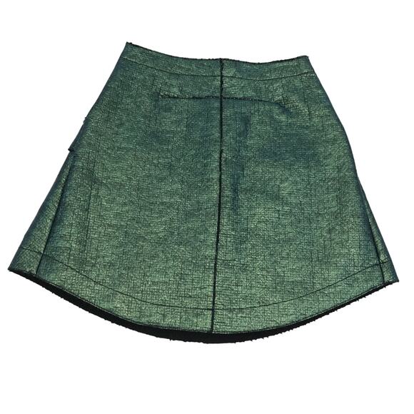 Carven Cargo Mini Skirt Size 38 Textured Green Metallic Curved Hem - Picture 10 of 10